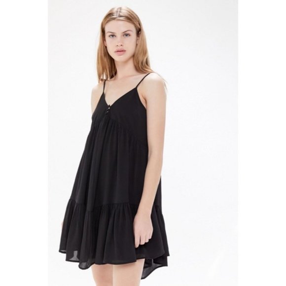 NWT Urban Outfitters Agatha Ruffled Babydoll Dress Black XS - Picture 1 of 9